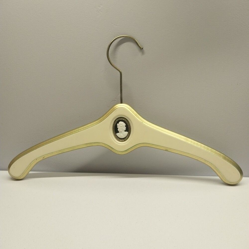 Vintage Wood Cameo Clothes Hanger Hollywood Regency Cream Gold Decorative Closet